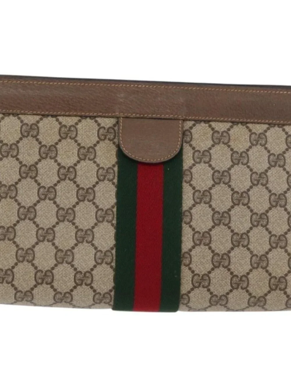 GUCCI GG Supreme Web Sherry Line Clutch Bag PVC Beige 89 01 002 Auth ti3823